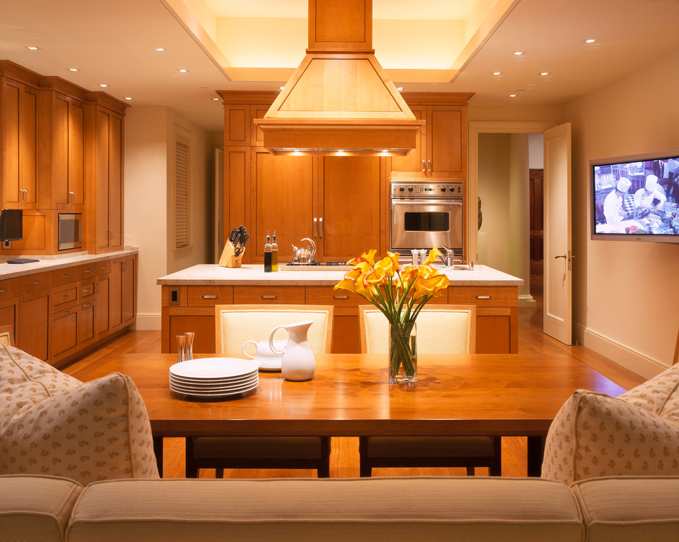 This is an example of a contemporary open plan kitchen in San Francisco.