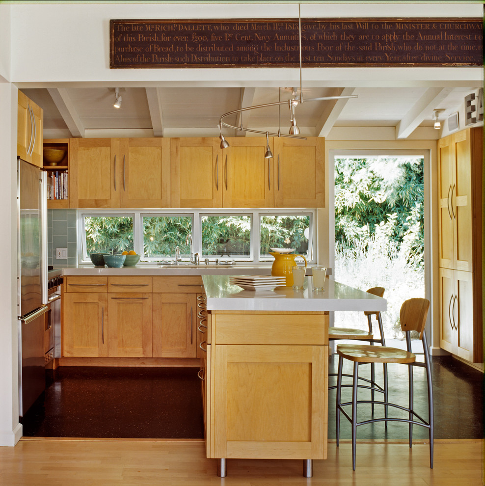 Photo of a contemporary kitchen in Santa Barbara with stainless steel appliances.