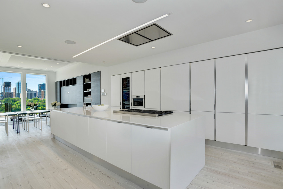 Large scandi single-wall open plan kitchen in Other with engineered stone countertops and an island.