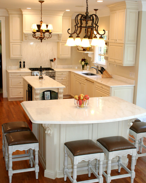 Seating Island and Prep Island Traditional Kitchen Charlotte by