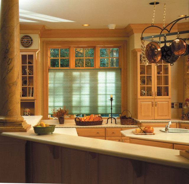 Shade adds an accent color to a neutral kitchen Traditional Kitchen