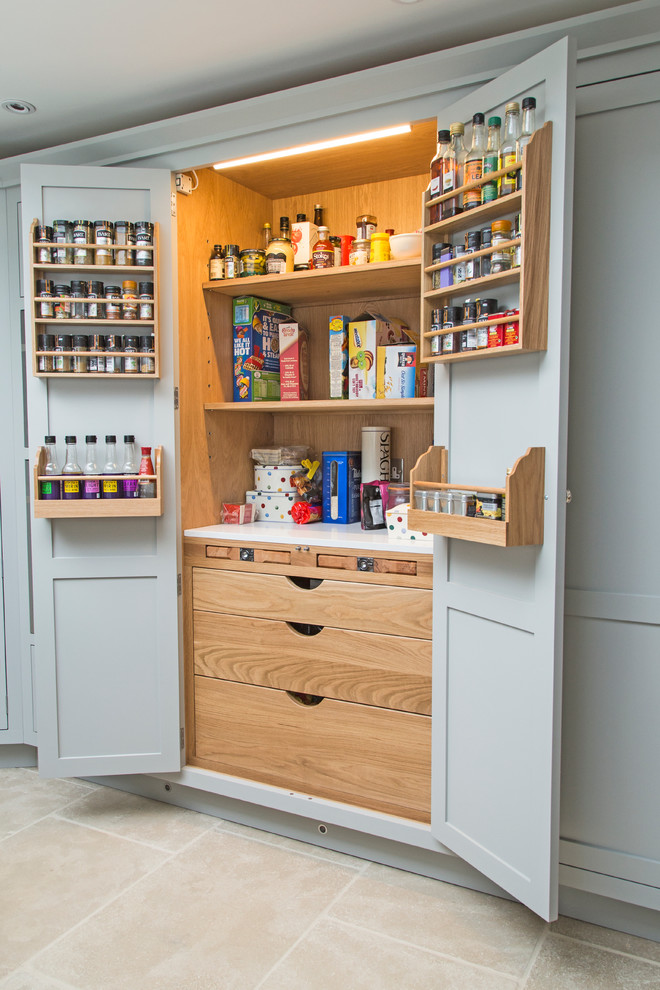Kitchen pantry - traditional kitchen pantry idea in Gloucestershire with shaker cabinets and gray cabinets