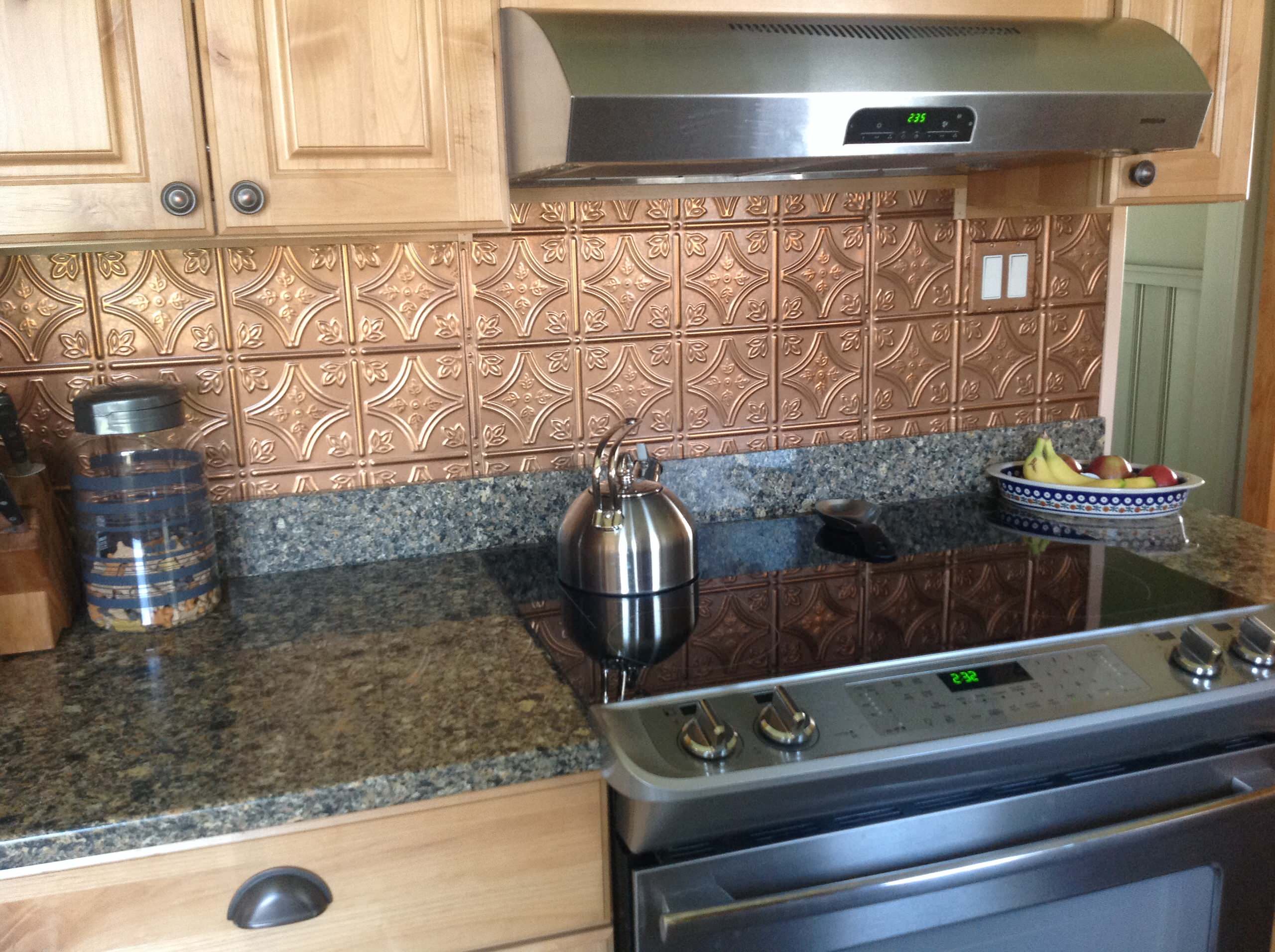 Shiny Copper Backsplash Contemporary Kitchen Tampa By American Tin Ceilings Houzz