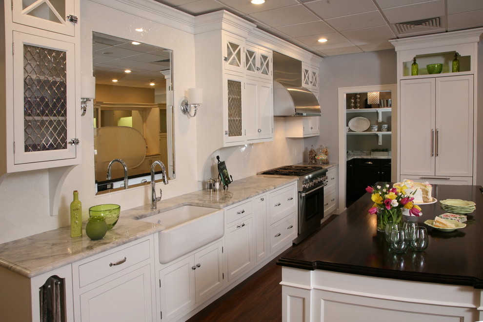 Showroom White Kitchen Display Traditional Kitchen Boston by