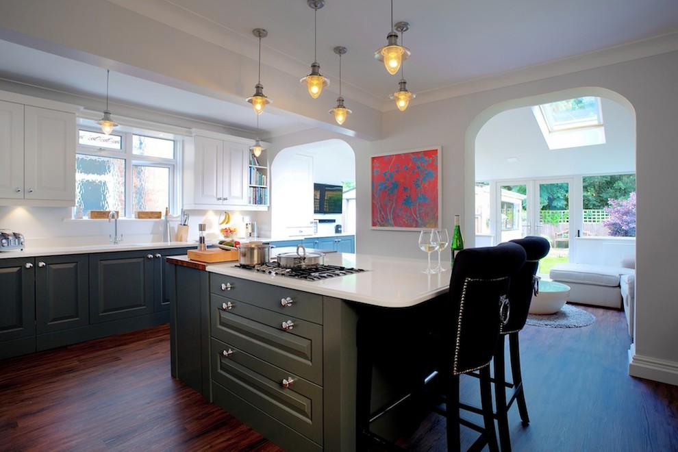 Slate Grey and White Open Plan Kitchen - Transitional ...