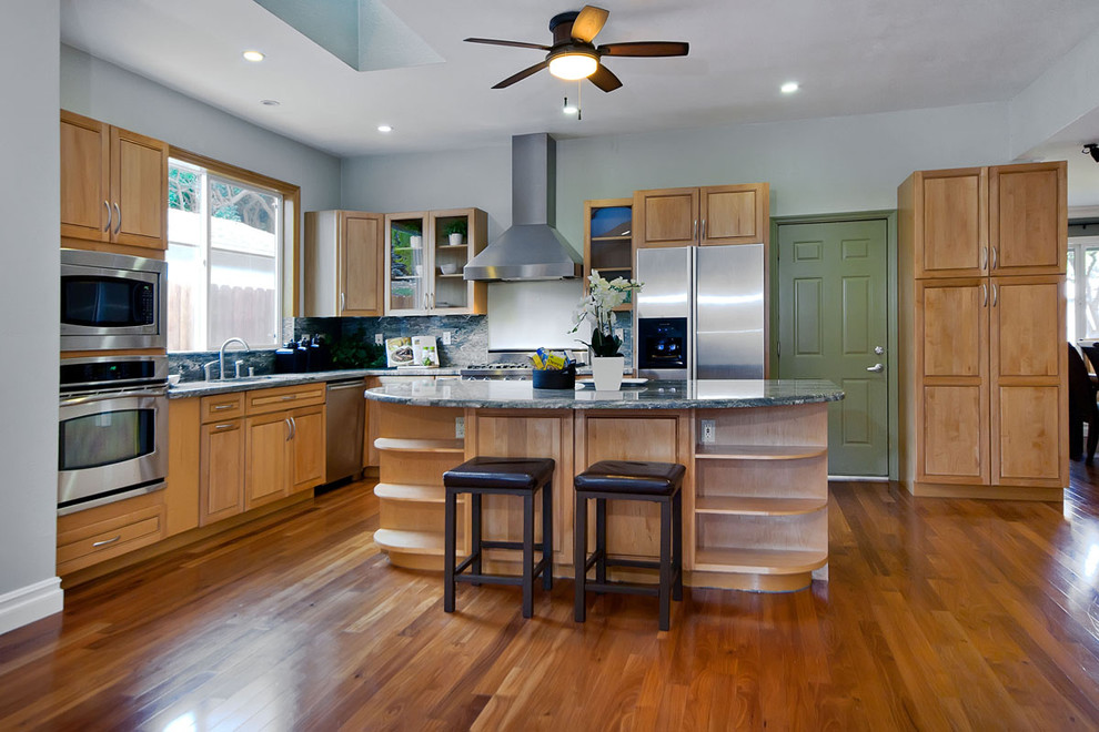This is an example of a classic kitchen in San Francisco with stainless steel appliances.