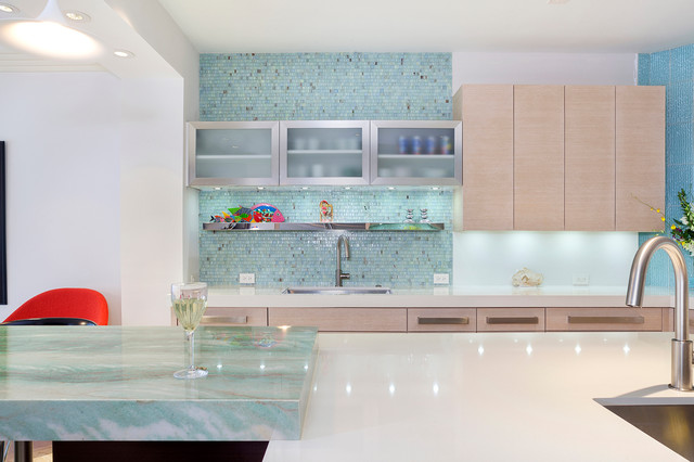 Spacious Newly-Completed Boca Kitchen with Aqua Accents