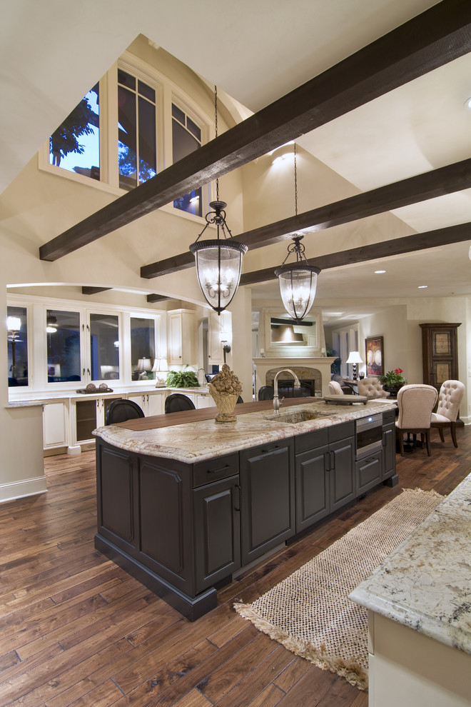 Design ideas for a classic grey and cream open plan kitchen in Minneapolis with an integrated sink.