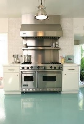 This is an example of a classic kitchen in New York with turquoise floors.