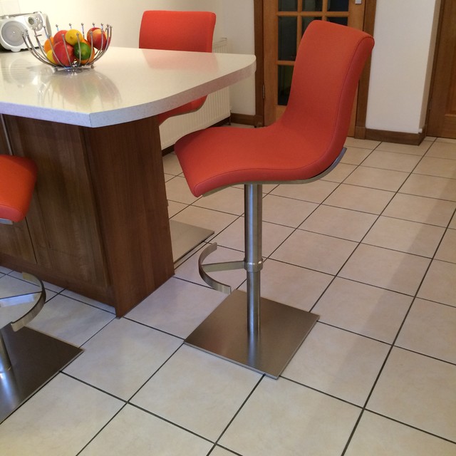 Steve Stools with Terracotta Upholstery Covers Contemporain Cuisine