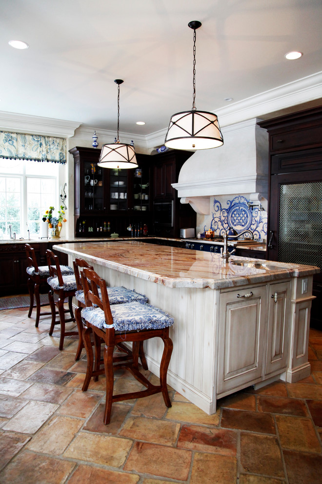Inspiration for a traditional kitchen in Other with raised-panel cabinets and distressed cabinets.