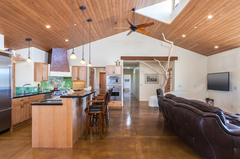 Kitchen - cottage concrete floor and brown floor kitchen idea in Santa Barbara