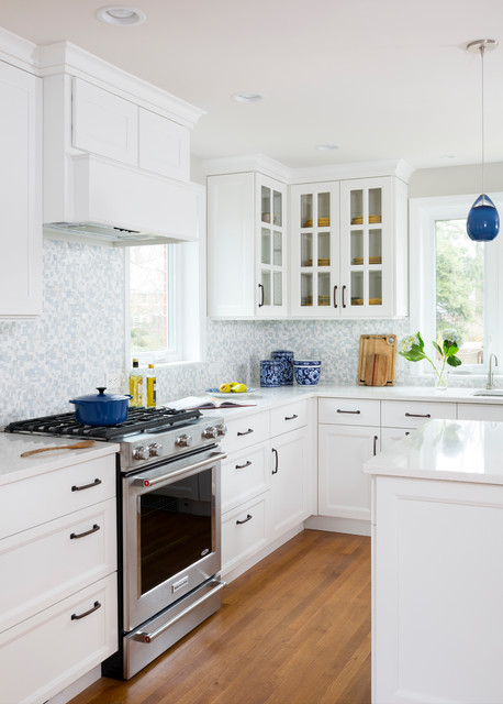 Westlake Contemporary White Kitchen With Aqua Backsplash - UB