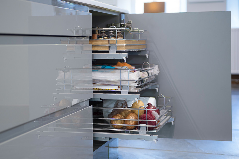 Stunning Open Plan Light Grey And Dusk, Grey Modern Kitchen Cabinets