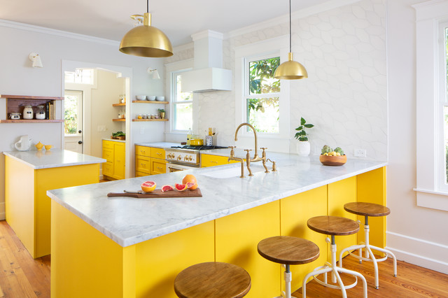 Sunny Yellow Kitchen Transitional Kitchen Austin By Fireclay Tile Houzz