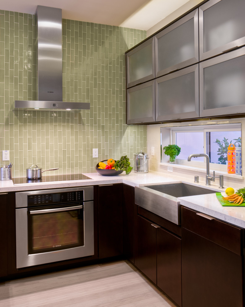 Kitchen - contemporary kitchen idea in San Francisco with stainless steel appliances and a single-bowl sink