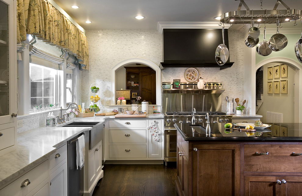 Kitchen - traditional kitchen idea in Other with a farmhouse sink