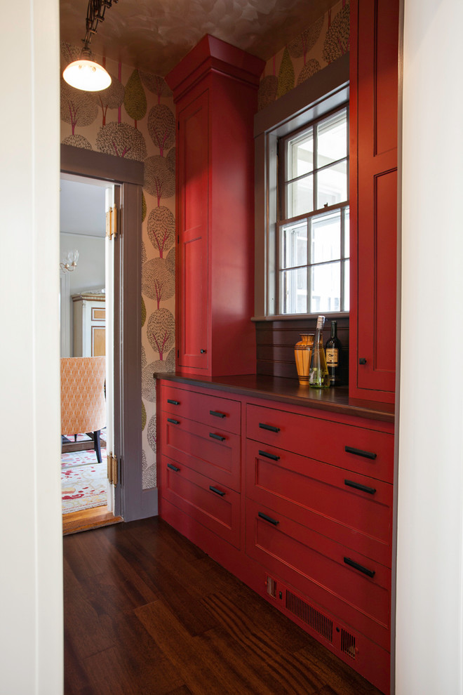Kitchen - transitional dark wood floor kitchen idea in Boston