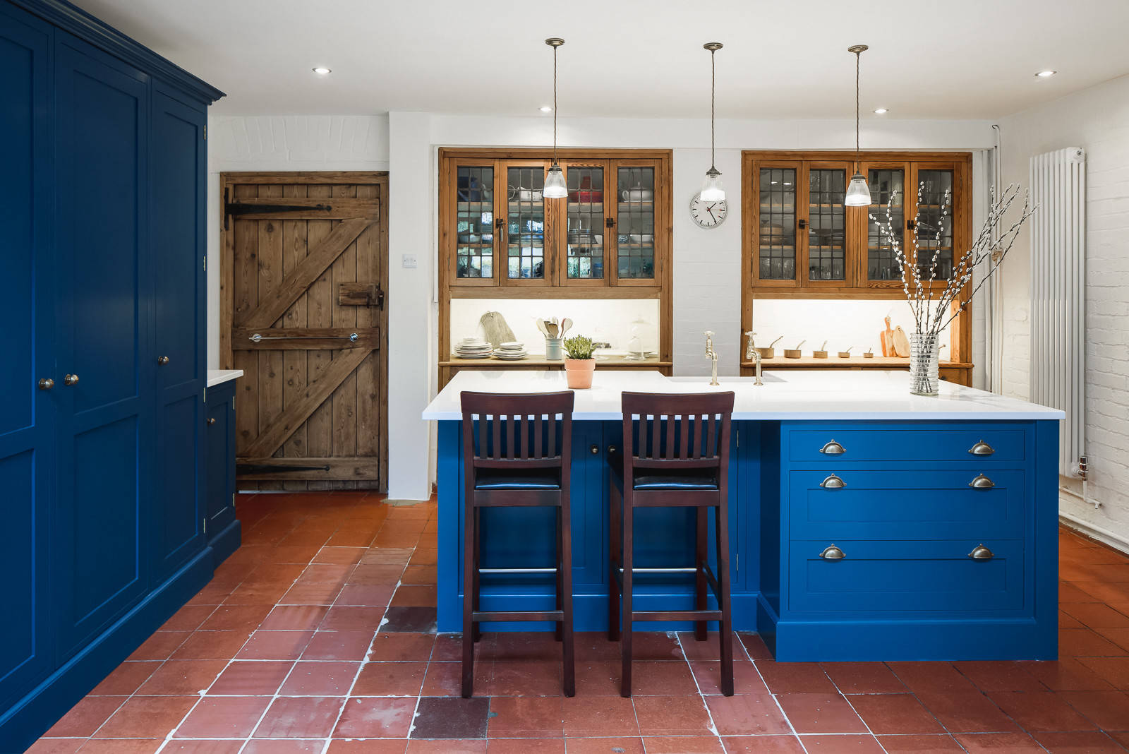 75 Terra-Cotta Tile Kitchen with Blue Cabinets Ideas You'll Love