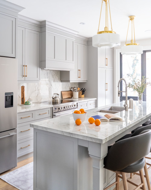 white kitchen cabinets with grey countertops