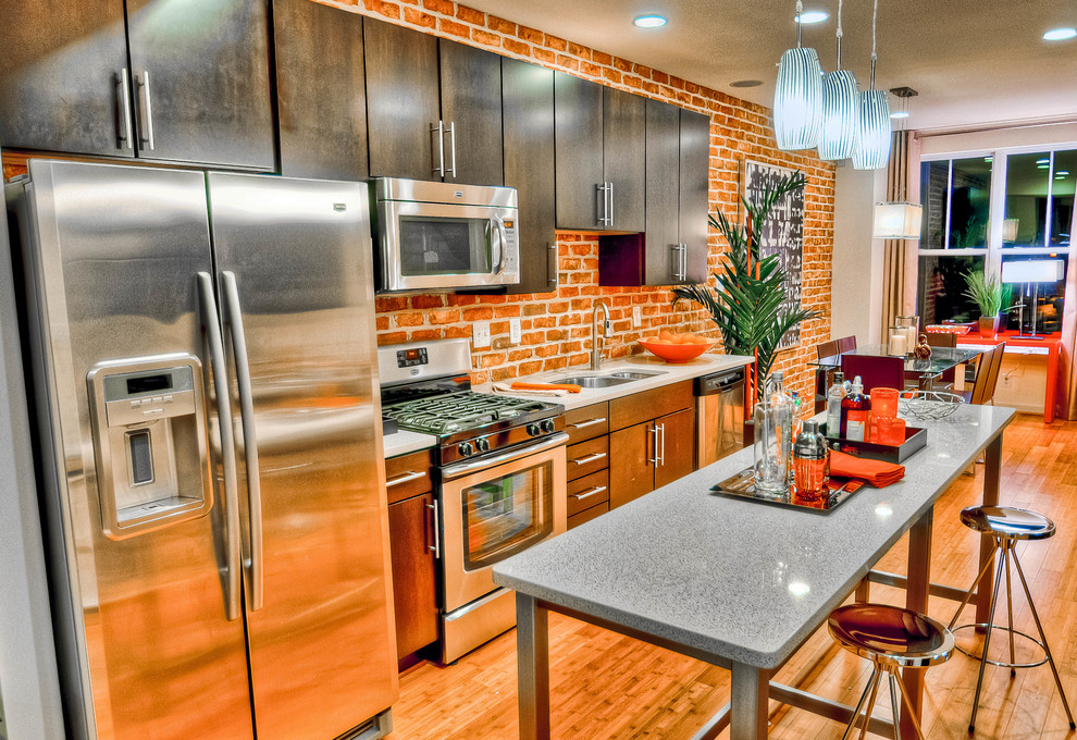 This is an example of a contemporary kitchen in DC Metro with stainless steel appliances.