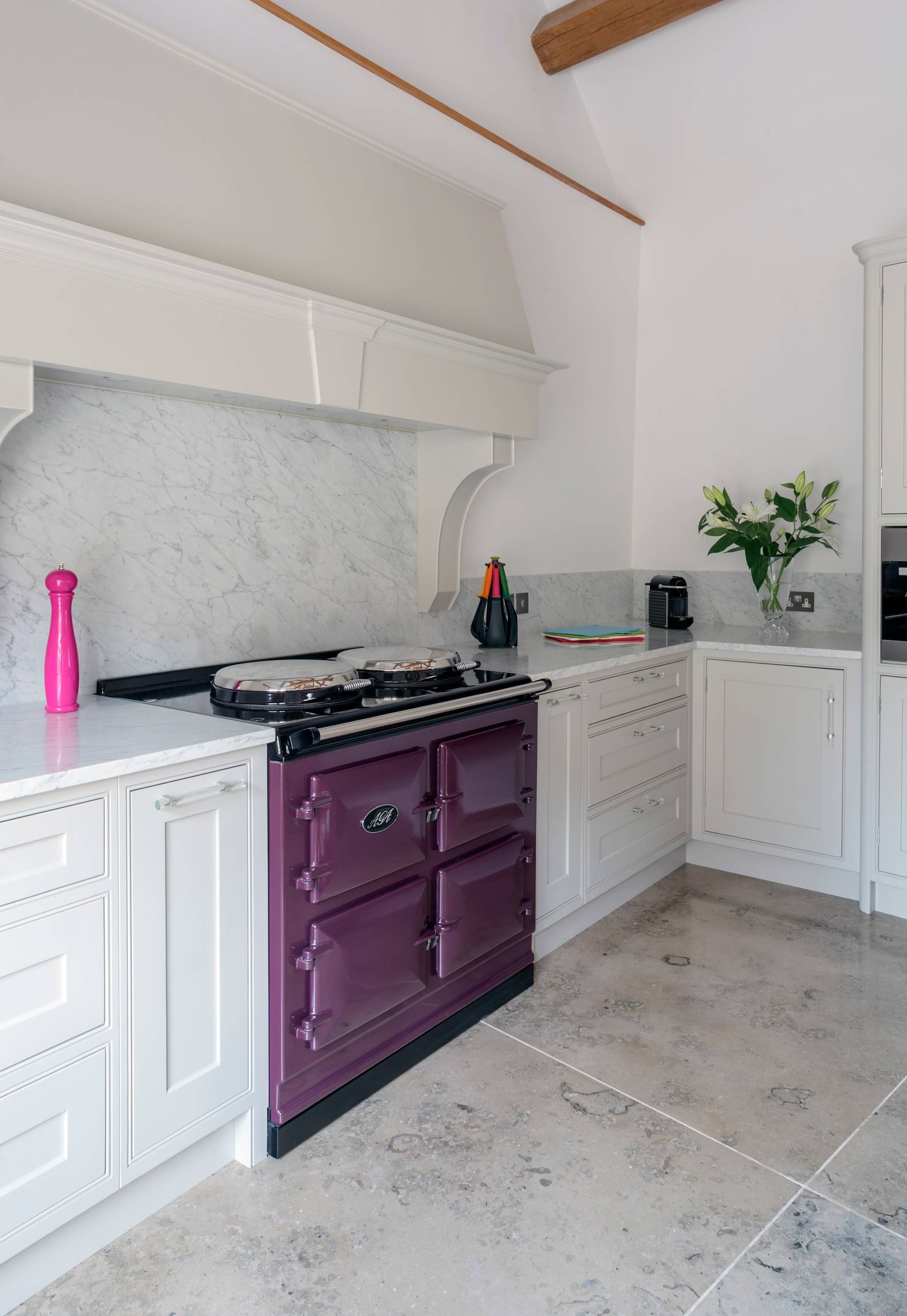 75 Purple Kitchen with Glass Tile Backsplash Ideas You'll Love