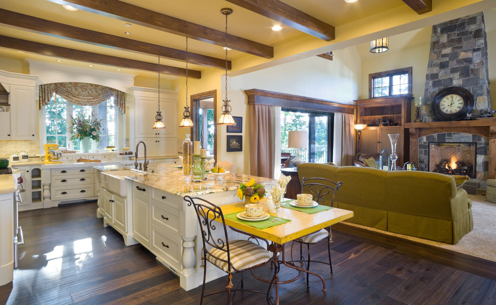 Inspiration for a timeless kitchen remodel in Portland with a farmhouse sink and granite countertops