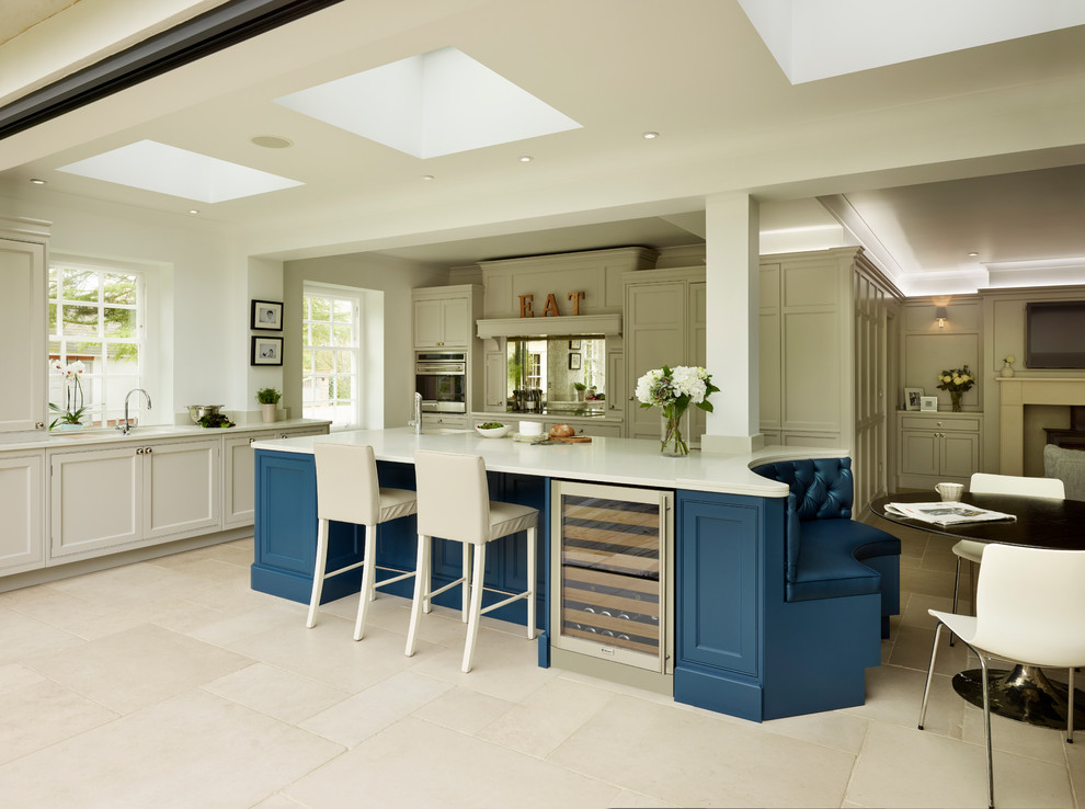 Photo of a large contemporary kitchen in Essex with an island.