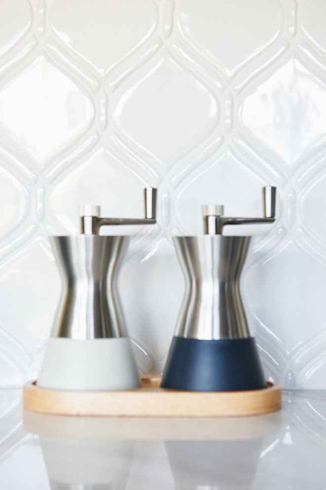 Tilt Ottoman Mosaic White Gloss Transitional Kitchen Los Angeles