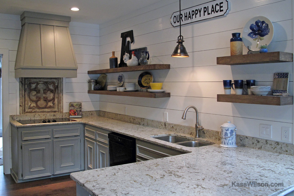 Tossed and Found Antiqued Ceiling Tile Backsplash Kitchen Atlanta