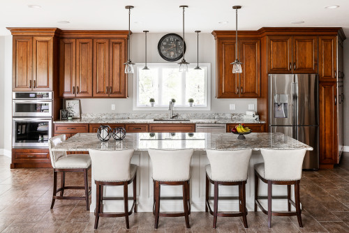 Cherry Cabinets and White Countertops