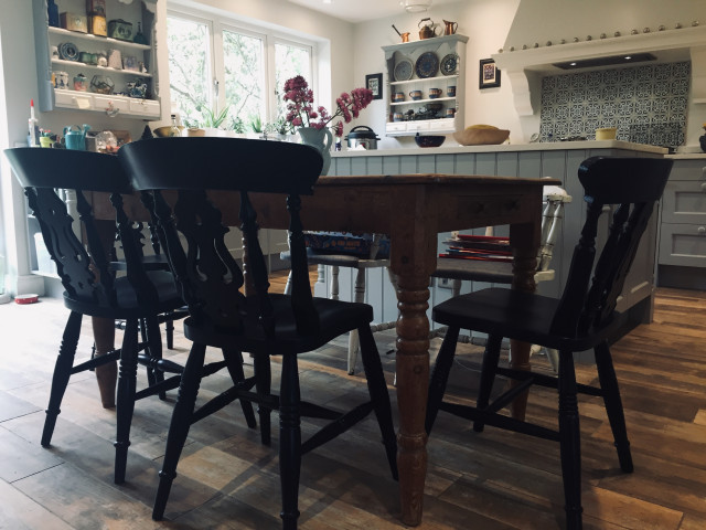 Traditional country kitchen chairs painted in Little Green Dock