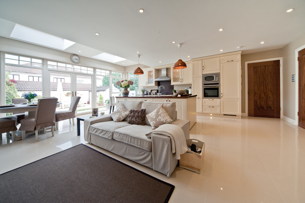 Design ideas for a large classic kitchen in Dublin with porcelain flooring and beige floors.