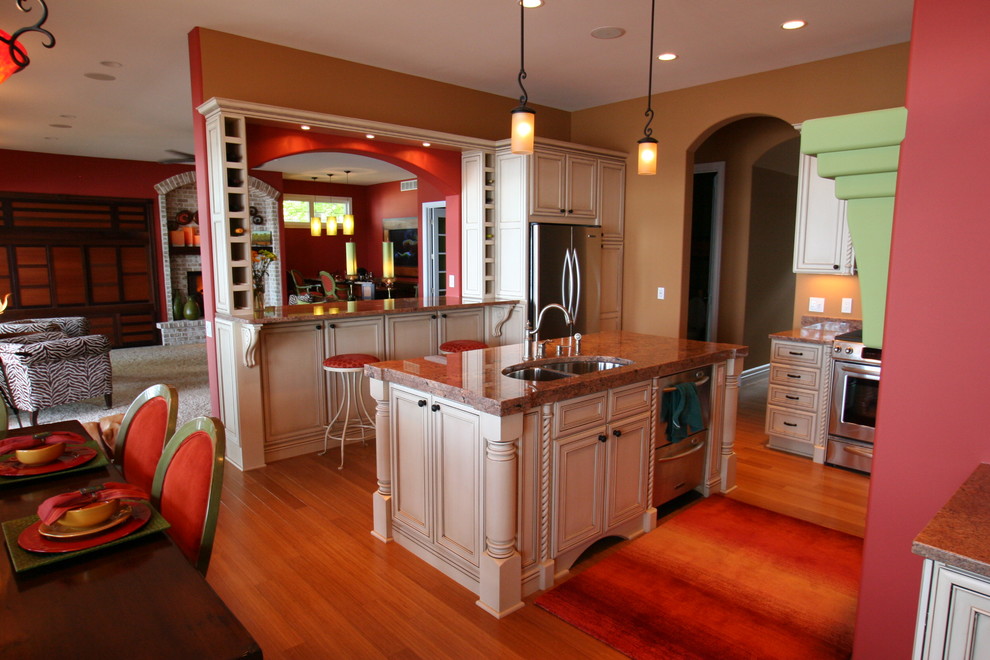Traditional kitchen with Bold paint accents - Transitional ...