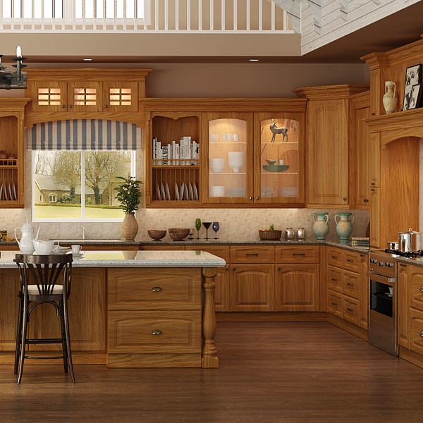 Traditional Red Oak Wood Kitchen, Red Oak Kitchen Cabinets