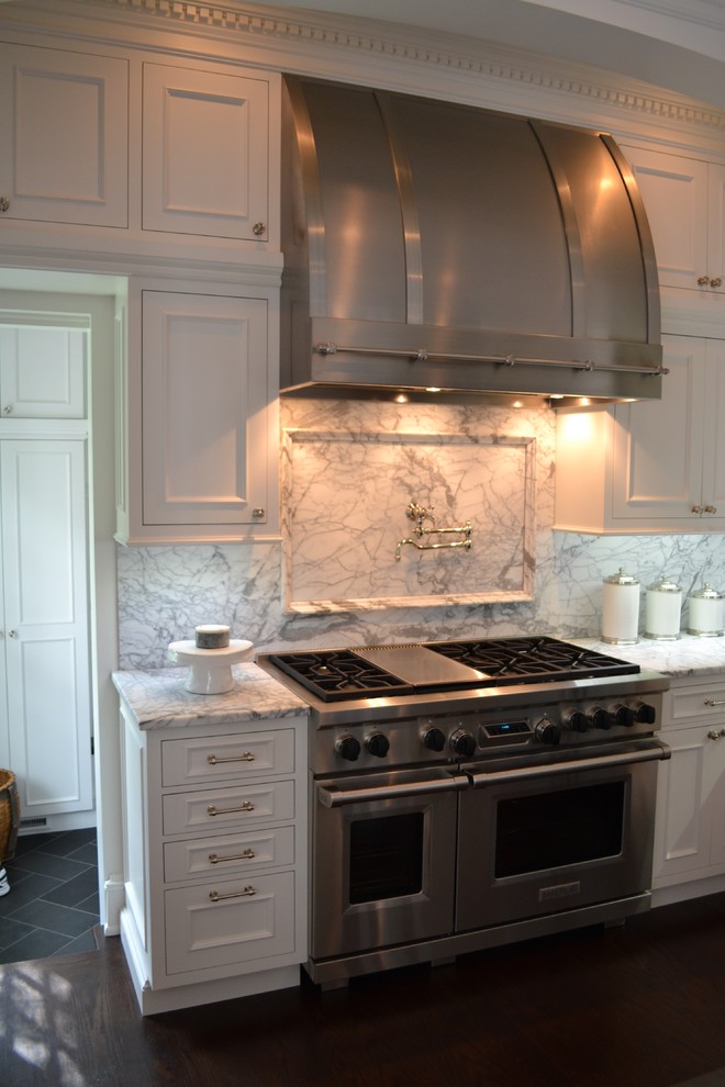 Traditional White Kitchen with Stainless Range and Hood Traditional