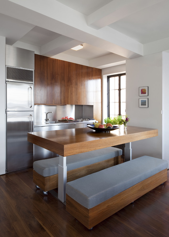 This is an example of a modern single-wall kitchen in New York.