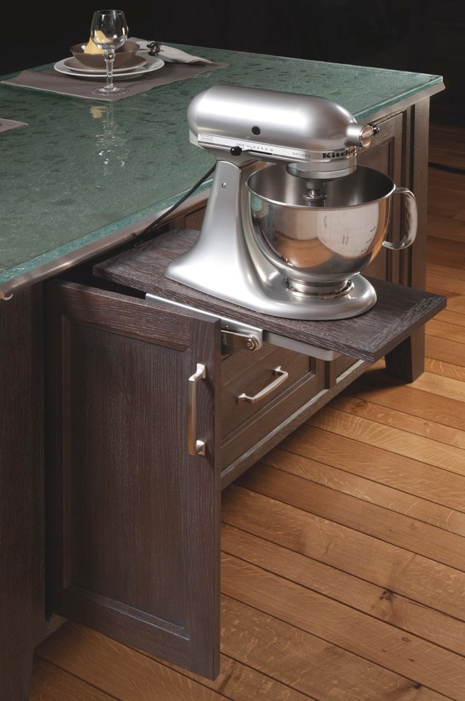 Transitional Glazed Rift Oak Popup Mixer Shelf Transitional