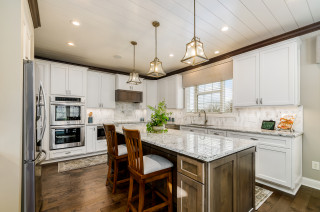 Modern Kitchen with White Granite Counter Top and Cutting Board · Creative  Fabrica