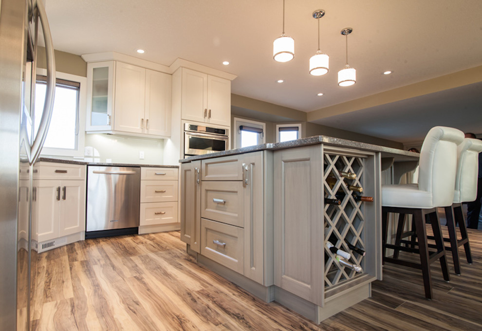 Example of a transitional kitchen design in Edmonton