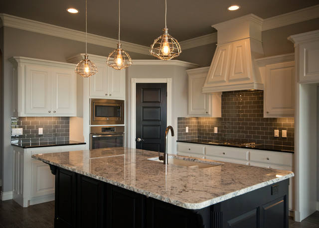 Transitional Kitchen Oklahoma City Houzz Transitional Kitchen, Kitchen Designs White Cabinets Dark Island