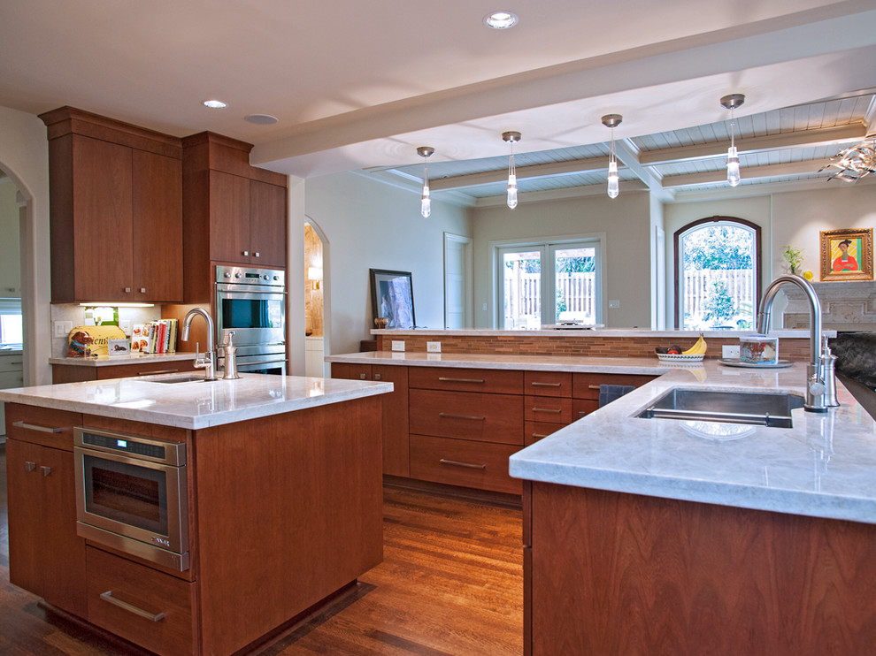 Transitional Kitchen with Cherry Slab Doors in Cinnamon Stain