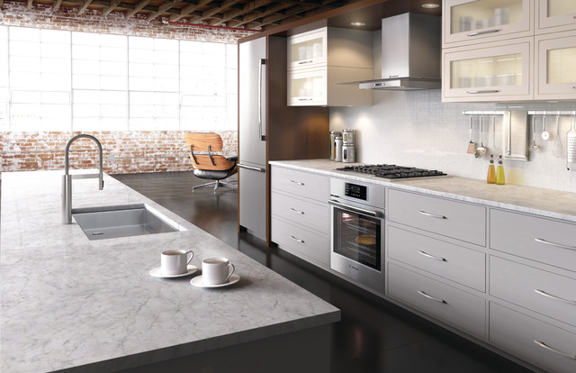 Transitional Kitchen with Industrial Elements and Bosch Appliances