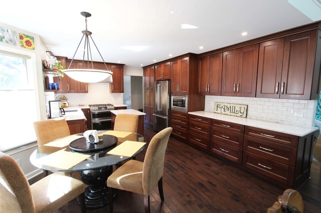 Transitional Kitchen with Medallion Cherry Cabinets and Quartz ...