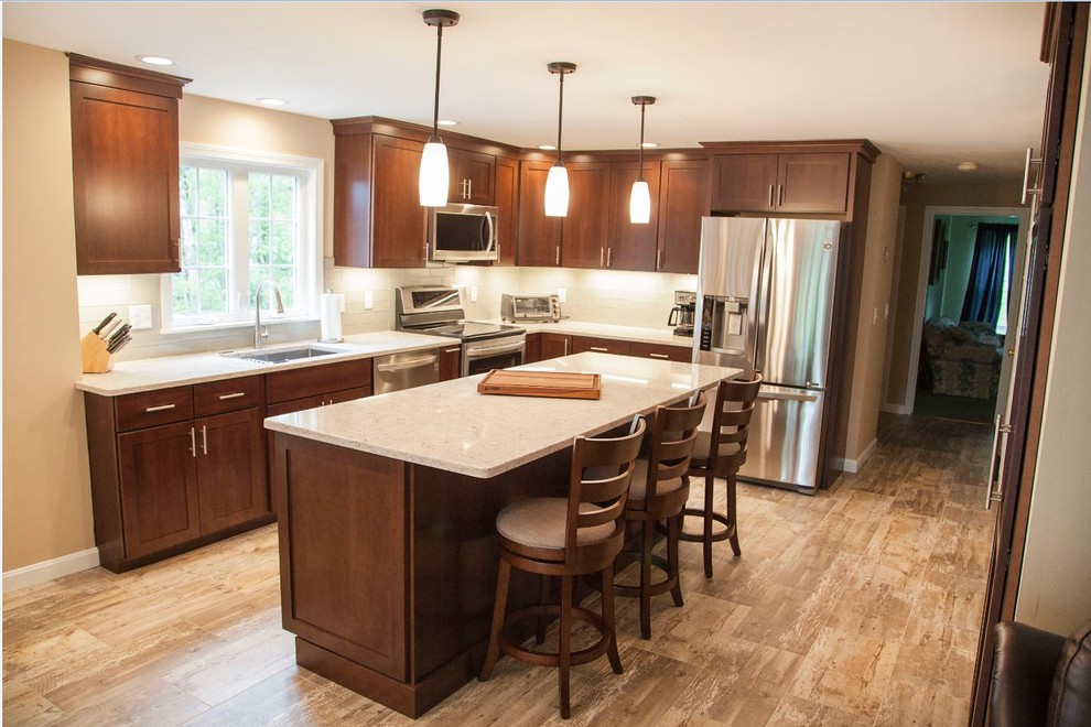 Transitional Mexico Stain finish Kitchen Remodel with Aria Quartz ...