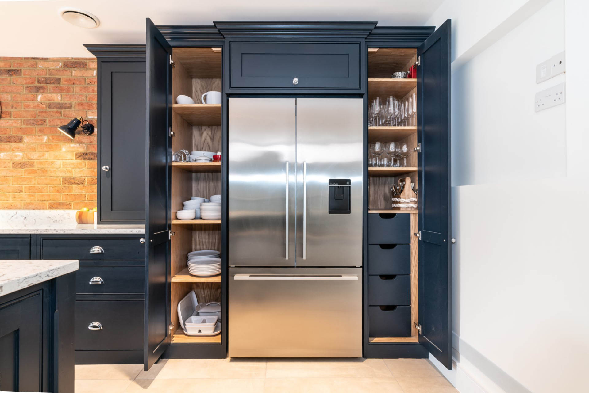 75 Terra-Cotta Tile Kitchen with Blue Cabinets Ideas You'll Love - March,  2024