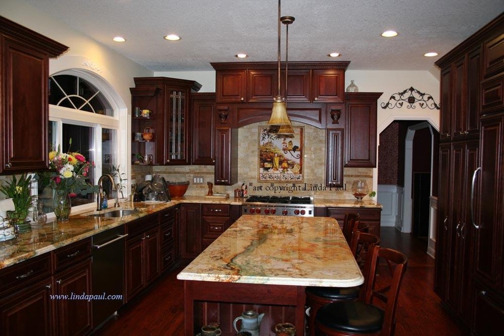 Tuscan Kitchen Backsplash With Cherry, Pictures Of Traditional Kitchens With Cherry Cabinets
