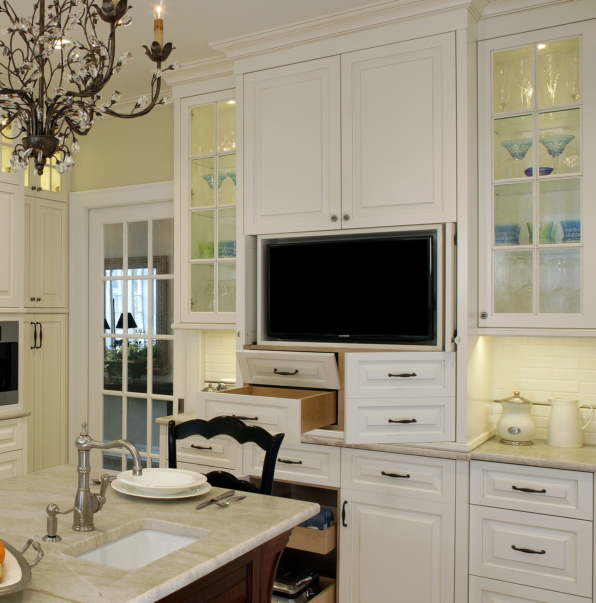 Tv In Kitchen Cabinet With Pocket Doors Traditional Kitchen Chicago By Benvenuti And Stein Houzz