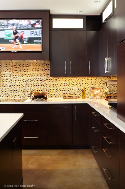 TV in kitchen - Contemporary - Kitchen - Boston - by DC Home Systems