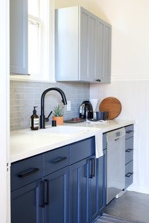 Two Tone Grey And Blue Kitchen Backsplash Contemporary Kitchen San Francisco By Fireclay Tile Houzz